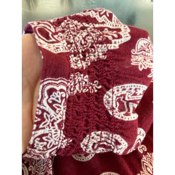 Lucky Brand long sleeve button front blouse red/black geo Med. - Picture 6 of 9